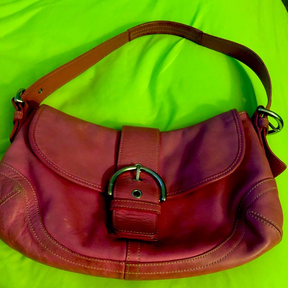 Pink shoulder leather coach bag